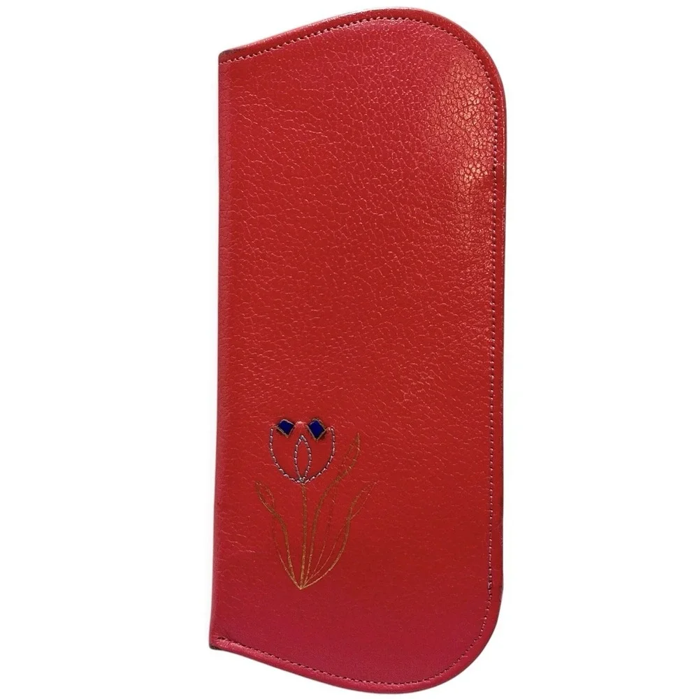 Vintage Coral PRINCESS GARDNER Leather Eyeglass Case Glasses Holder Tulip Floral